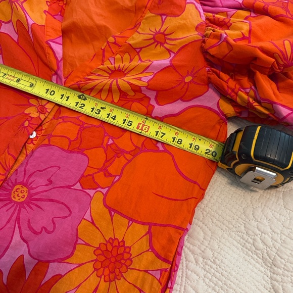 J Marie Floral Midi Dress ruffle sleeves cottage core Orange & Pink Retro Y2K✨ - Picture 11 of 12